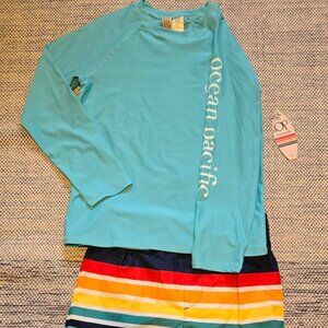 BNWT Size 10/12 Ocean Pacific Kids/Youth Rash Guard Swim Set